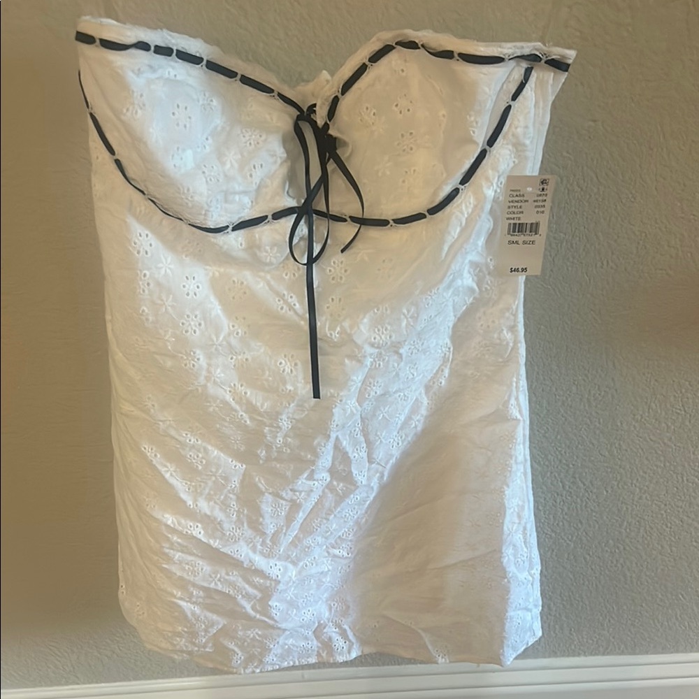 Pacsun White Eyelet Strapless Top with Black Trim